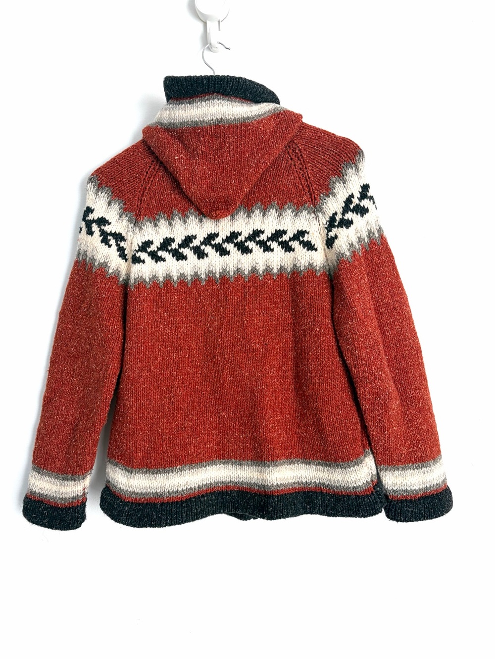 Vintage 1970s Hand Knit Wool Hooded Cowichan Style Zip Up - Size S - Picture 3 of 6